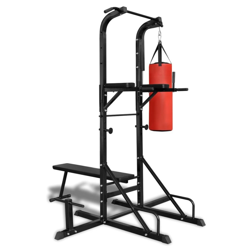 Power Tower with Sit-up Bench and Boxing Bag All-In-One Press Chest Shoulder 